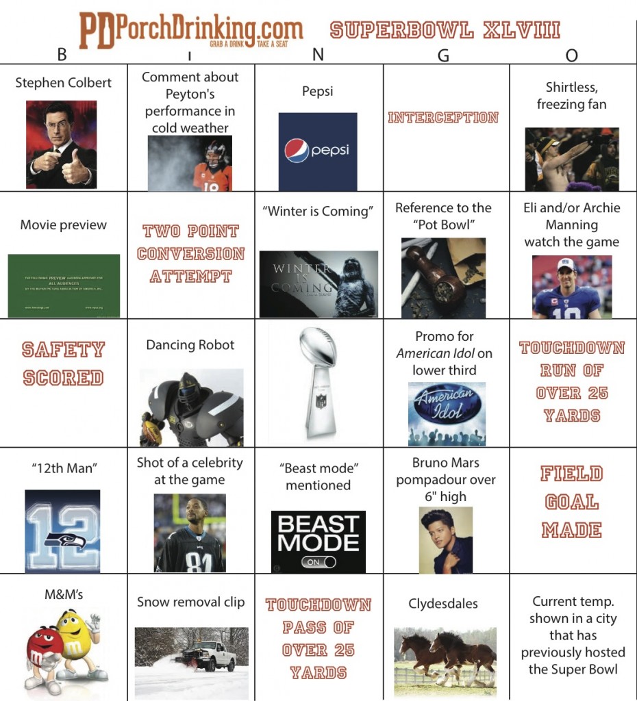 Super Bowl Bingo Card