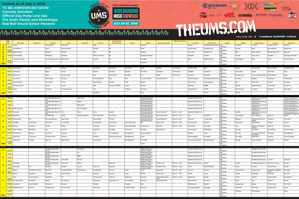 UMS 2014 Schedule Lineup