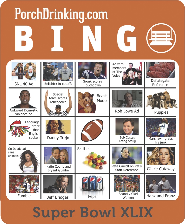 Super Bowl Bingo Board XLIX