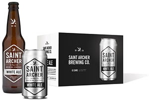 Saint Archer Brewing's bottle and can of GABF Gold winning White ale