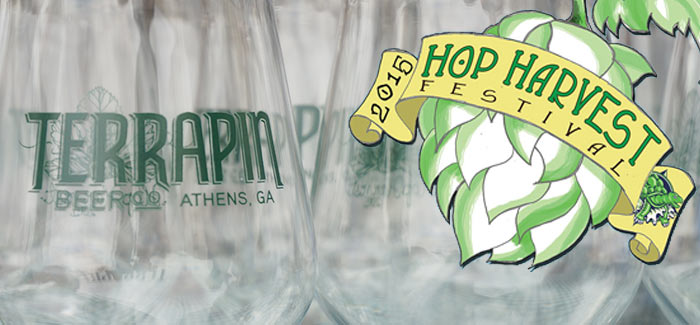 Terrapin Beer Co. glasses with the Hop Harvest logo overlapping