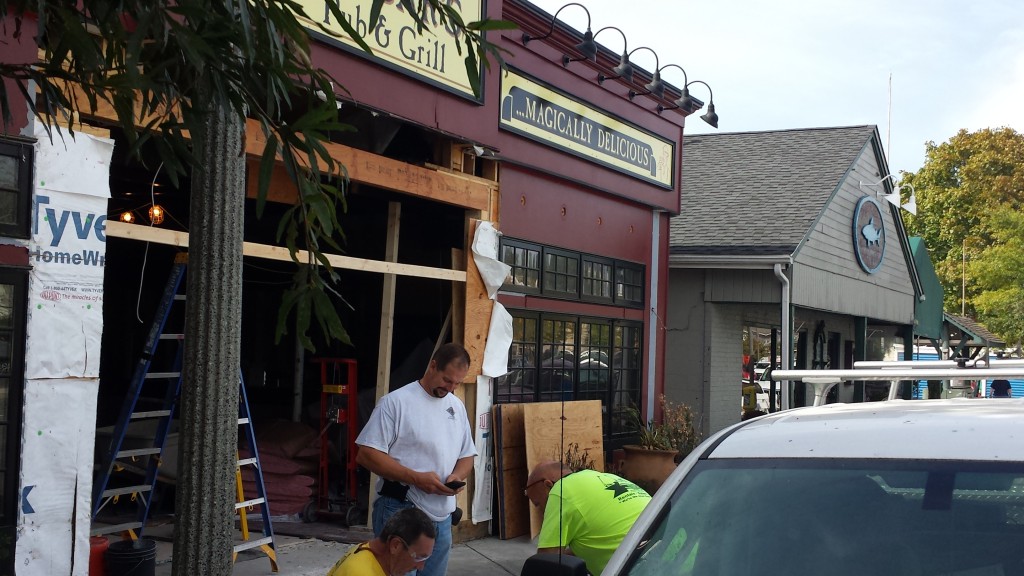 In this image captured in late September, construction is well underway for Dogfish Head's newest restaurant called Chesapeake and Maine.