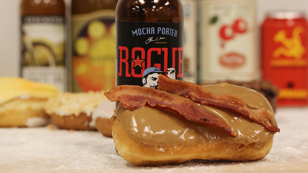 Rogue and Bacon Maple Bar Beer and Voodoo Doughnuts Pairing 