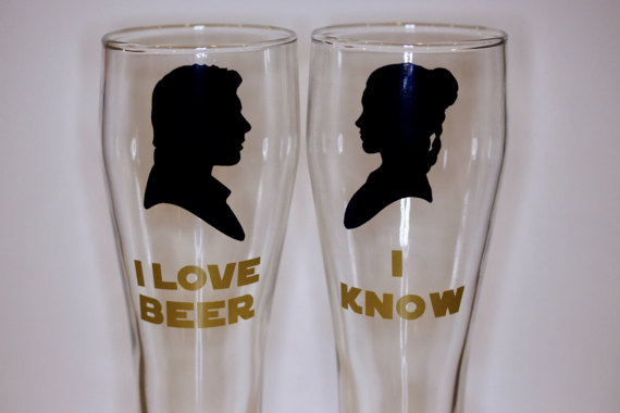 Han Leia I Love You I Know Pint Glass Set Beer Cups 