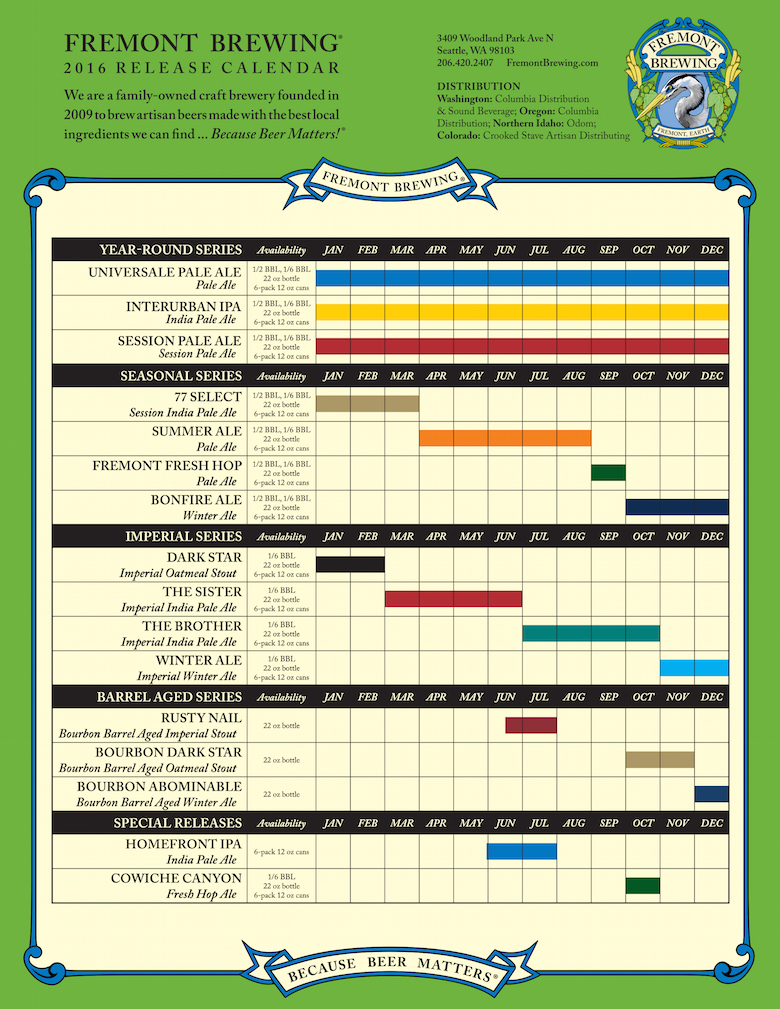 2016 Fremont Beer Release Calendar