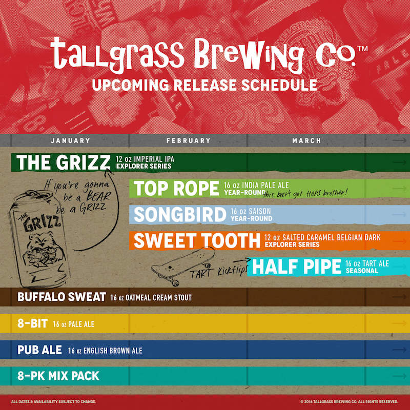 2016 Tallgrass Brewing Beer Release Calendar