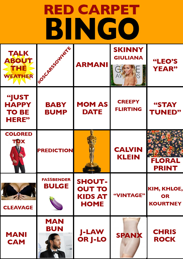 2016 Academy Awards Bingo Card