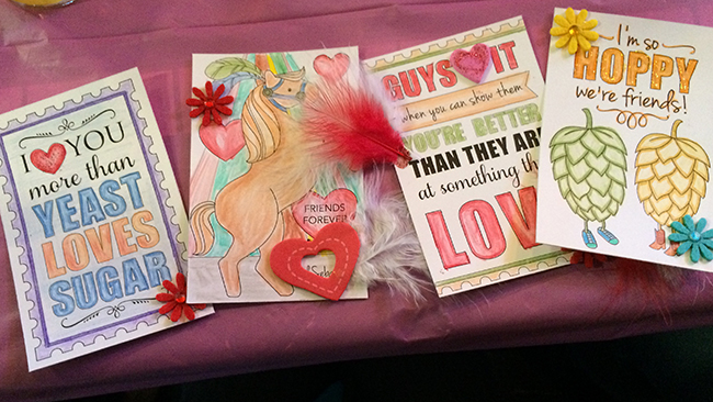 Valentine's Day cards at Wild Heaven's Galentine's Day event.