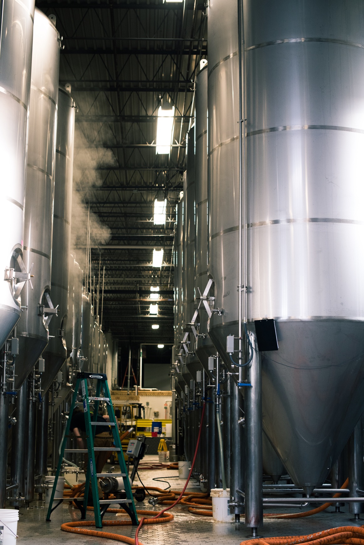 The tanks inside Half Acre's new facility. Photo by Eric Dirksen.