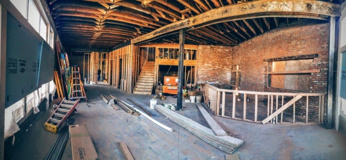 Construction inside the new Briar Common Brewery and Eatery