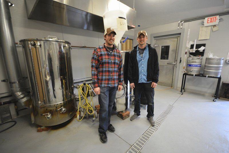 Steve (left) and Drew (right) inside Hop Lot Brewing Co.