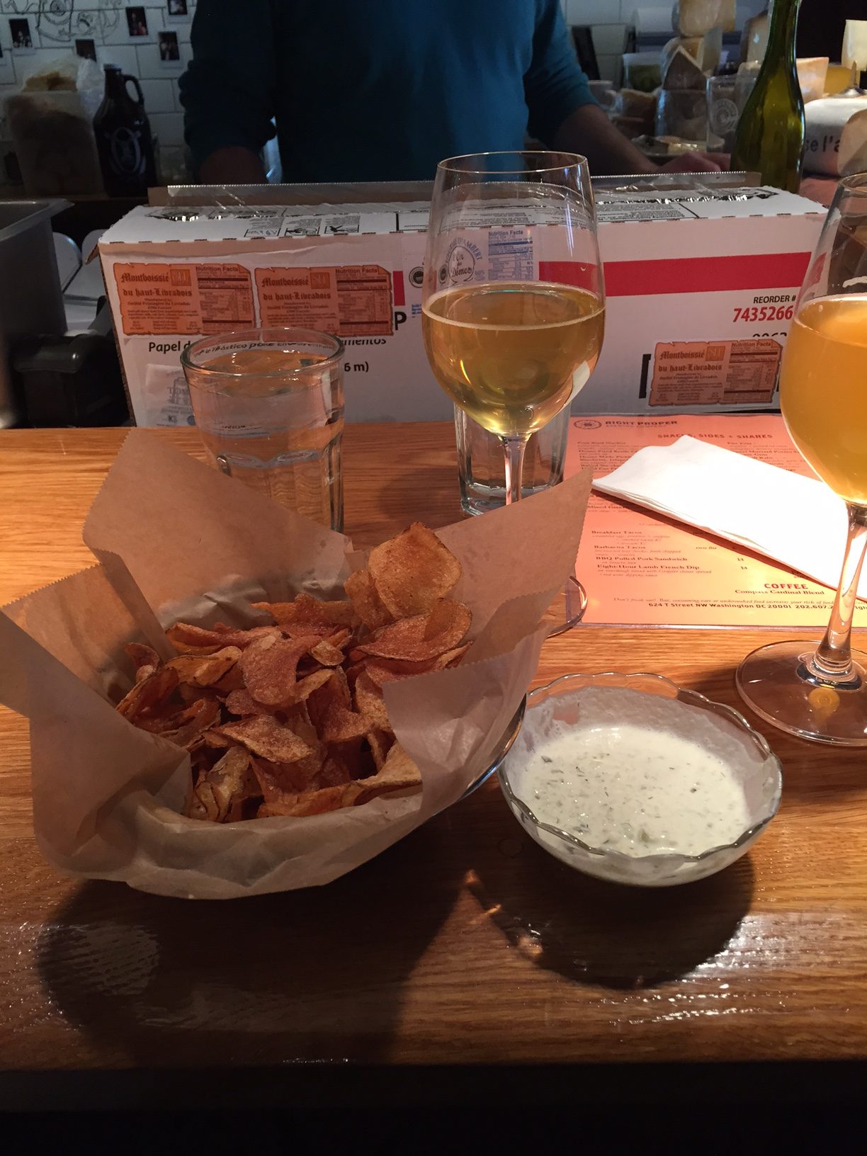 Chips and dips at Right Proper. And beer.