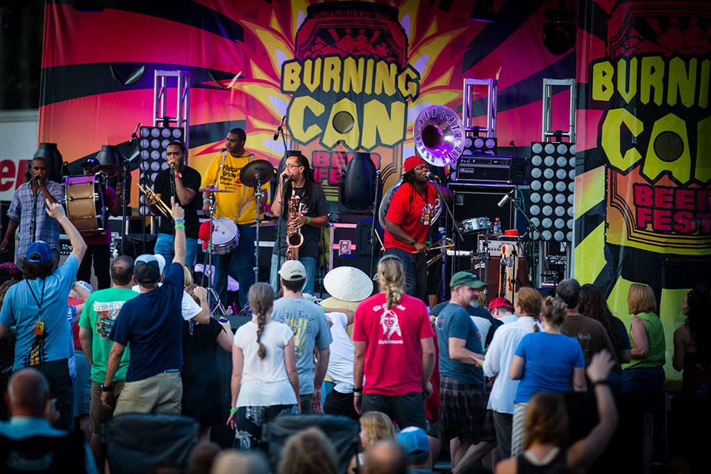 Oskar Blues Burning Can NC band on stage