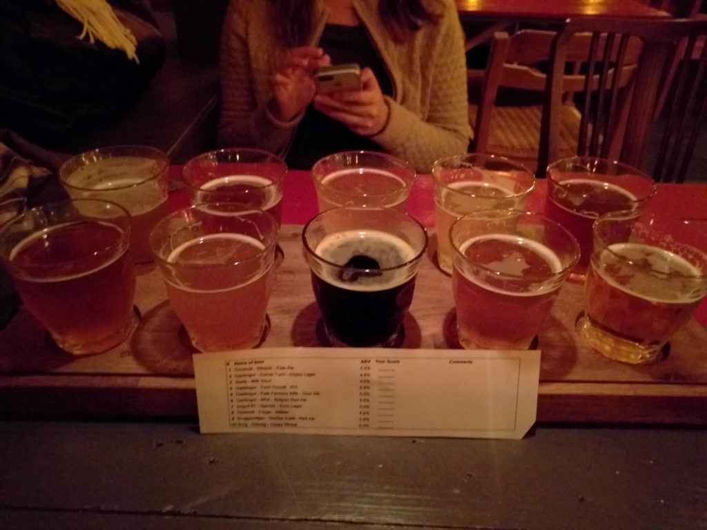 10-beer flight at Microbar Iceland