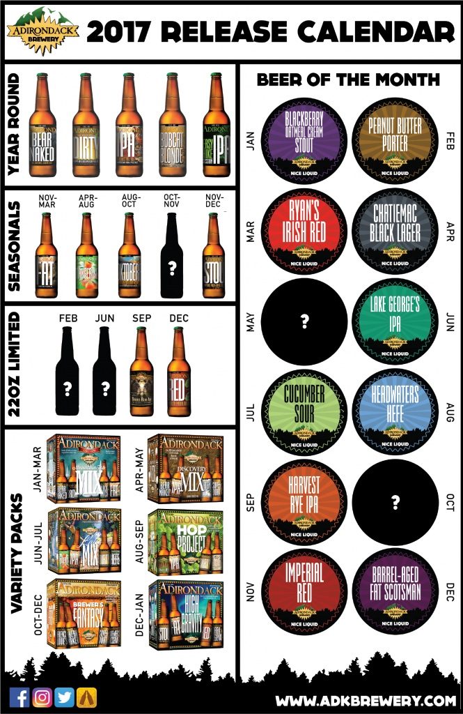 Adirondack Brewery Beer Release Calendar 2017