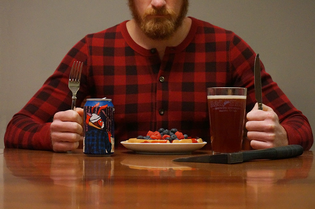 red hare brewing berry belgian waffle ready to eat sit down mountain logger lumberjack