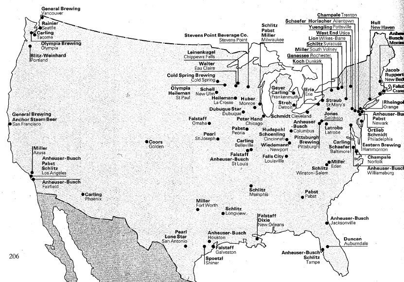 1977 Map of Breweries in United States