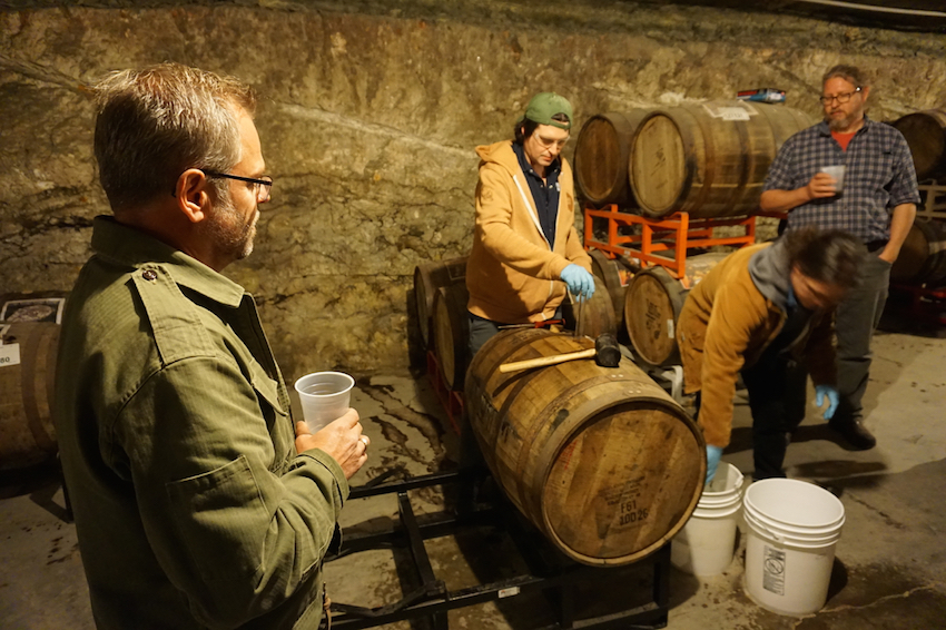 Founders' Mike Stevens and Dave Engbergs at Founders Barrel Aging Caves