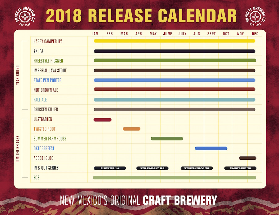 2018 Santa Fe Brewing Beer Release Calendar