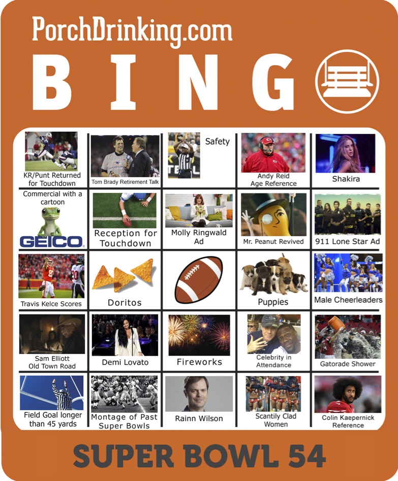 2020 Super Bowl 54 Bingo Boards
