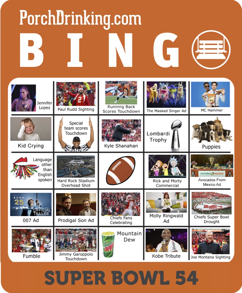 2020 Super Bowl 54 Bingo Boards