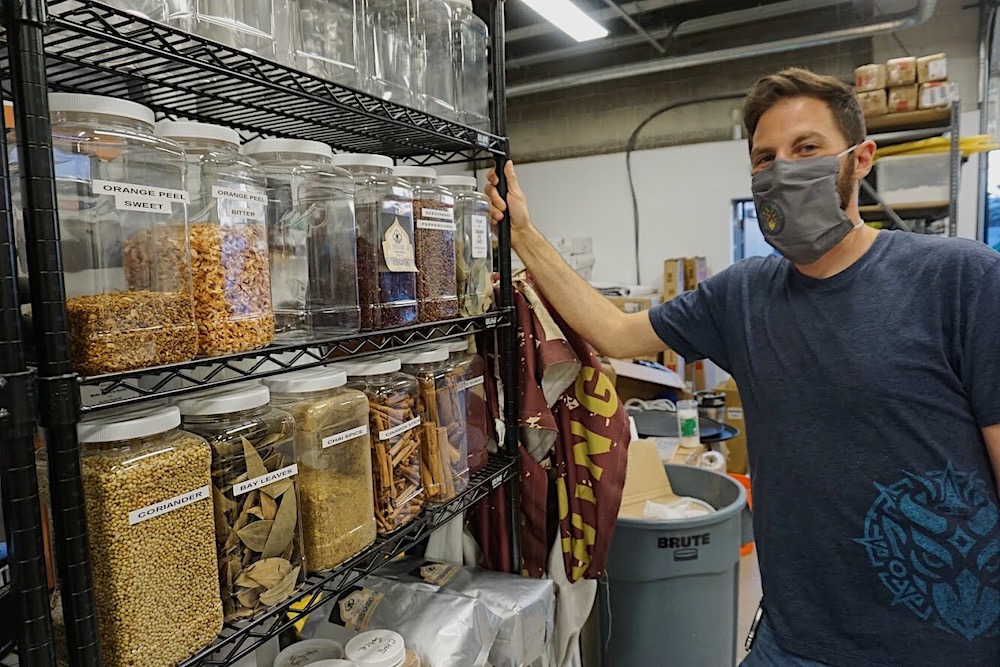 Spice Trade Brewing co-owner Jeff Tyler showcasing a variety of spices employed in their beers