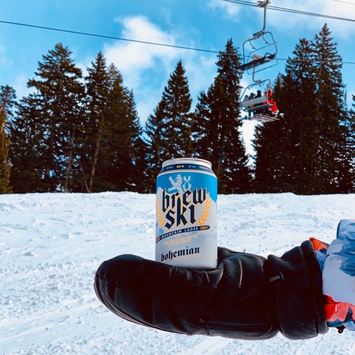 a can of Brewski on the slopes