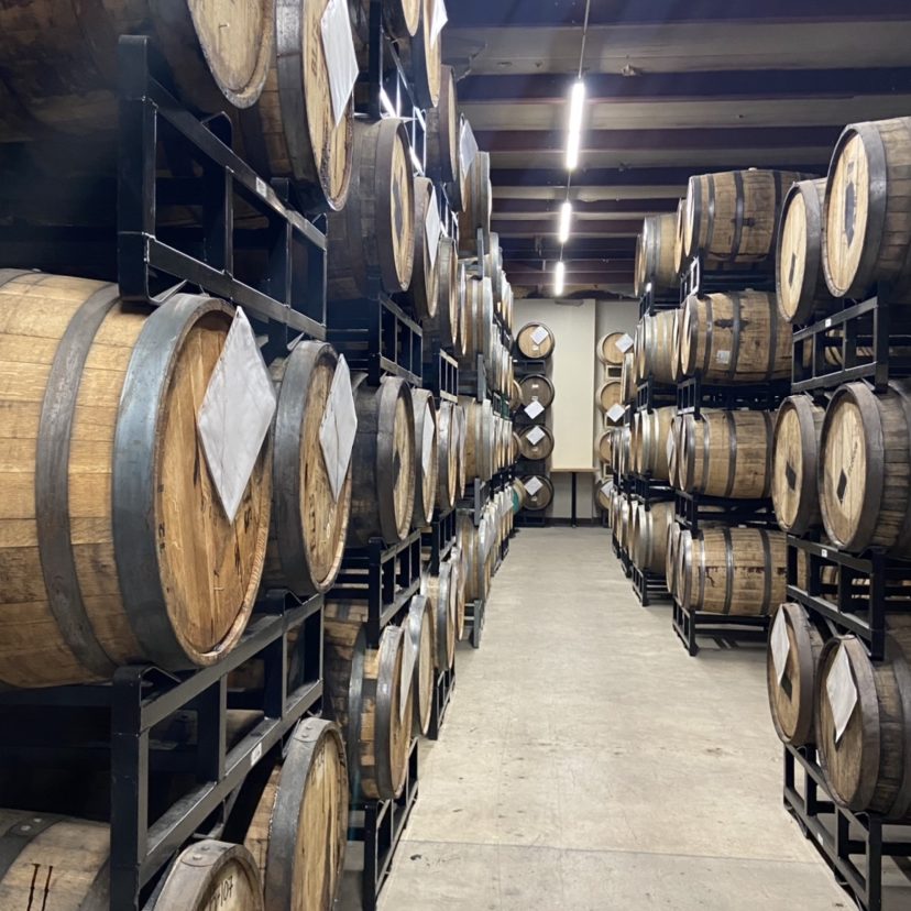 Barrels of various beers aging in the brewery.