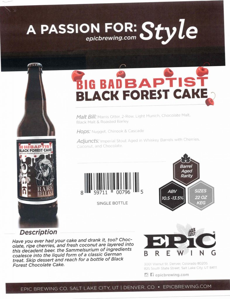 2021 Epic Brewing Big Bad Baptist Black Forest Cake