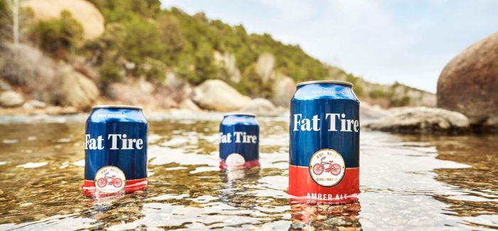 New Belgium Brewing Fat Tire Cans in River