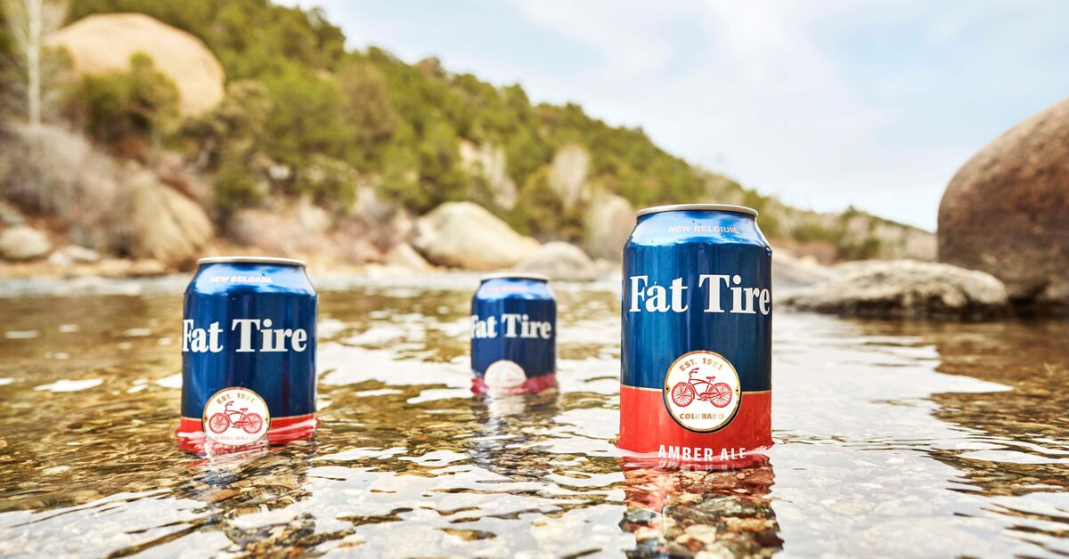 New Belgium Brewing Fat Tire Cans in River