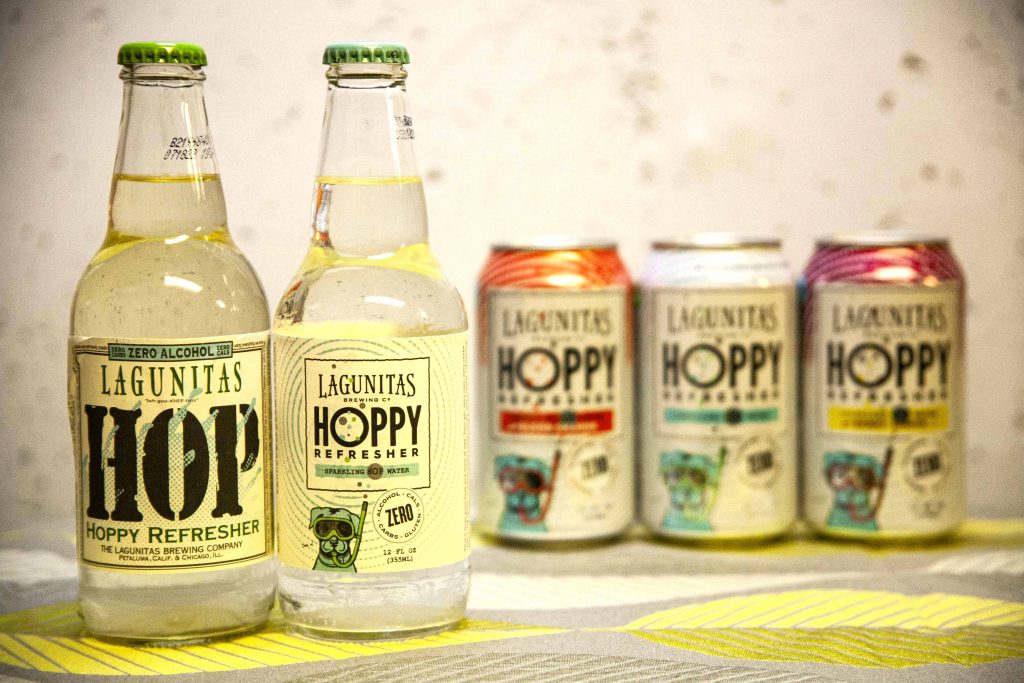 A variety of Lagunitas Hoppy Refresher in cans and bottles.