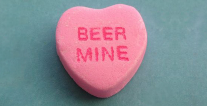 Beer Mine Beer Themed Valentine's Day Card, a candy heart bears the words "beer mine"