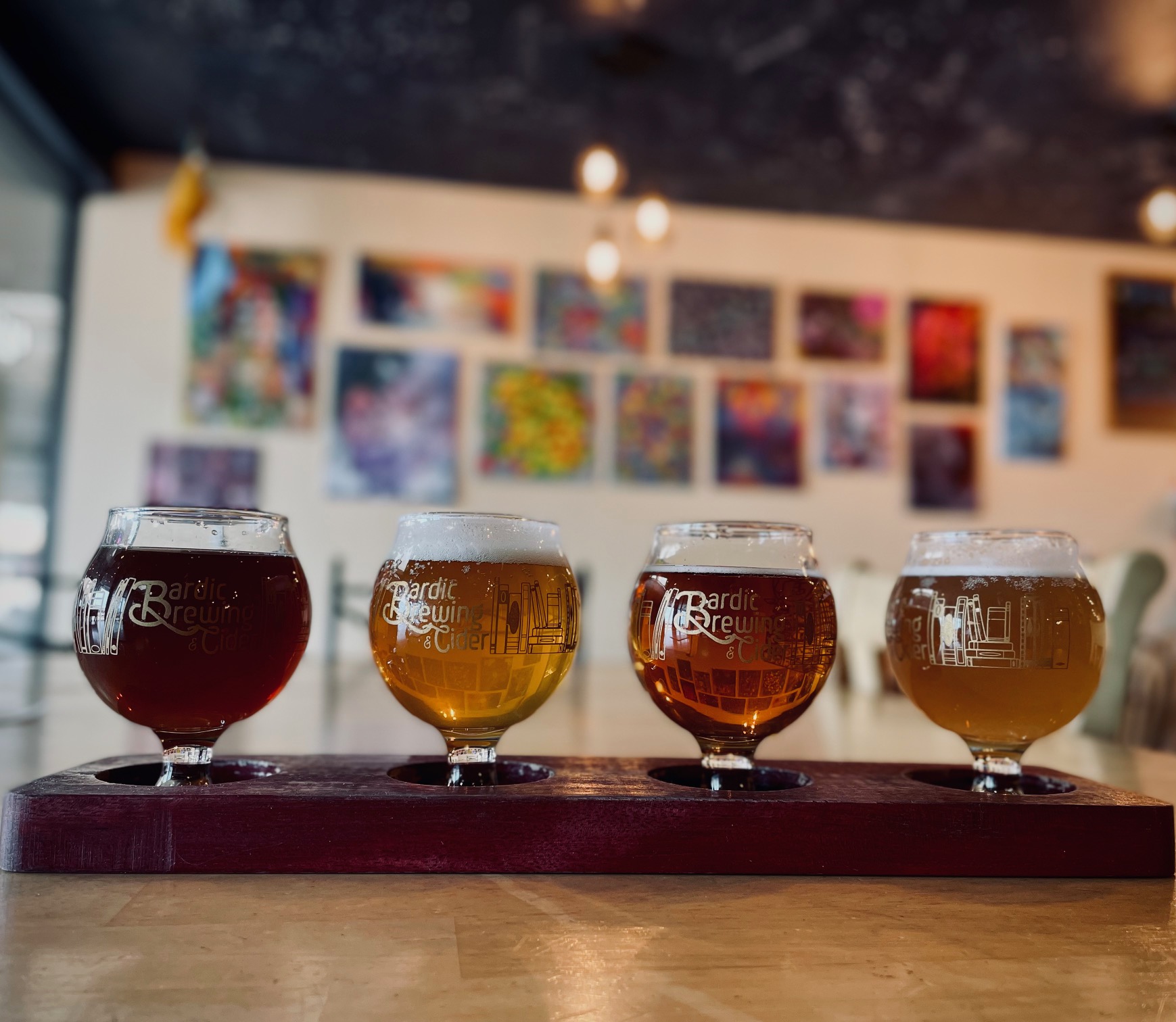 A flight of four snifters from Bardic Brewing and Cider.