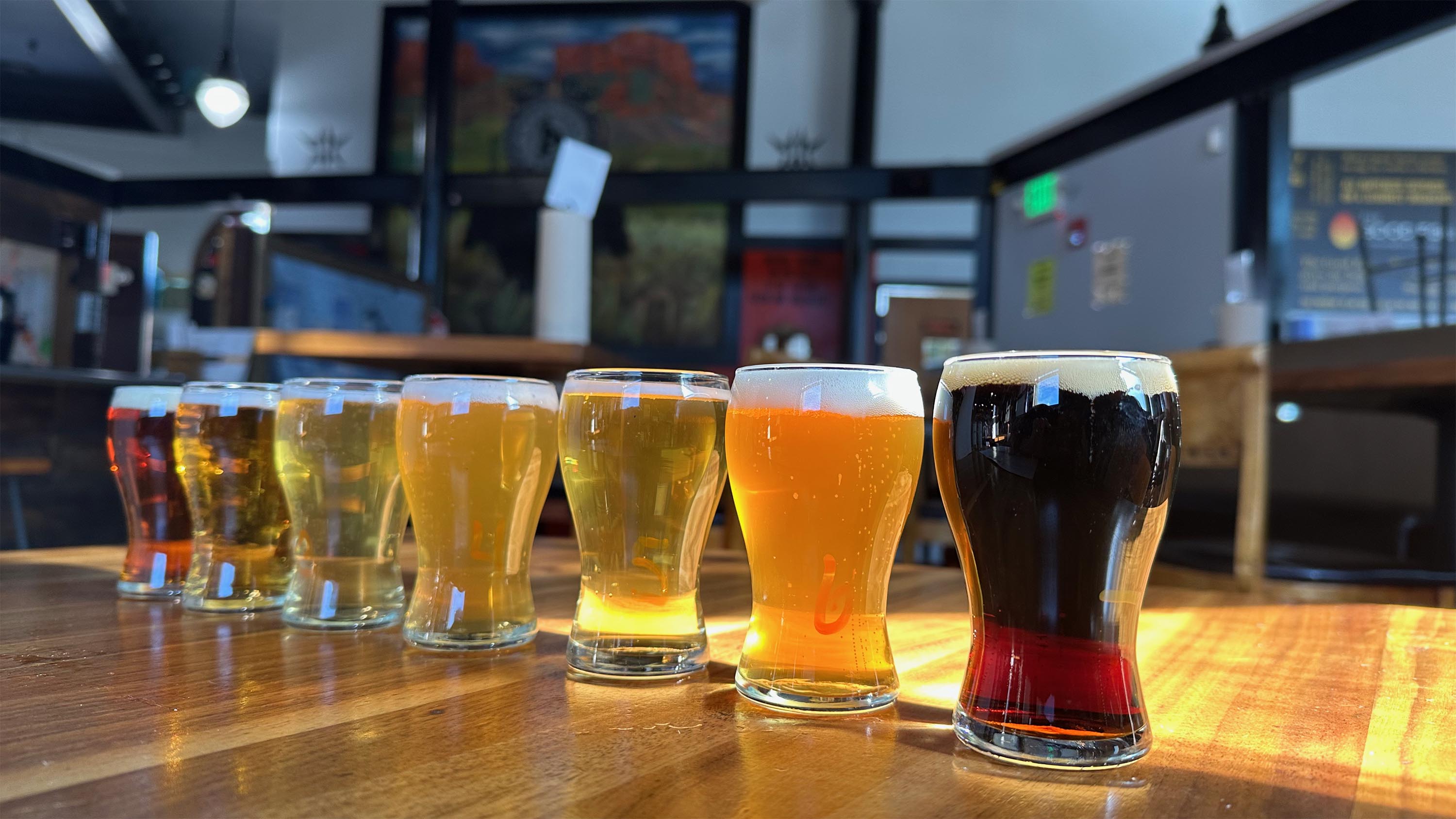 A flight of beer is the perfect accompaniment to a hearty breakfast at Accomplice Beer Company and The Good Egg. Photo Credit: Amber Leberman