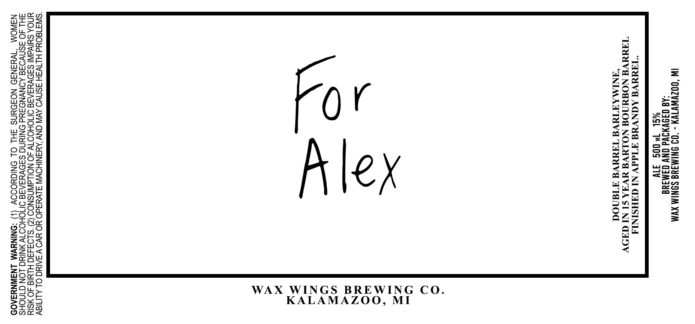 Label Artwork for Wax Wing's For Alex Barleywine
