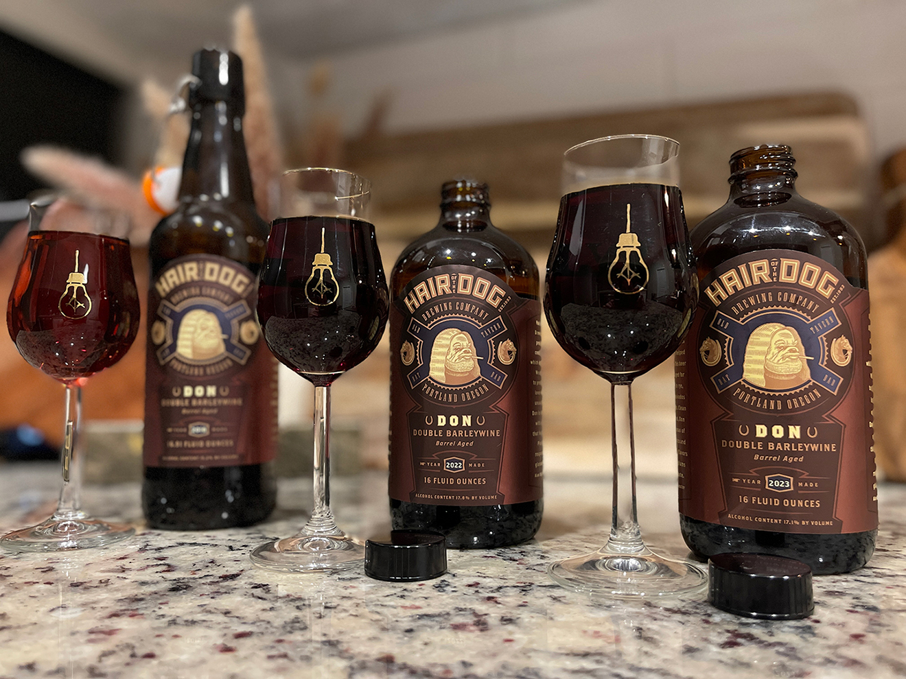 Review Imagery for Hair of the Dog's full Vertical of Don Double Barleywine
